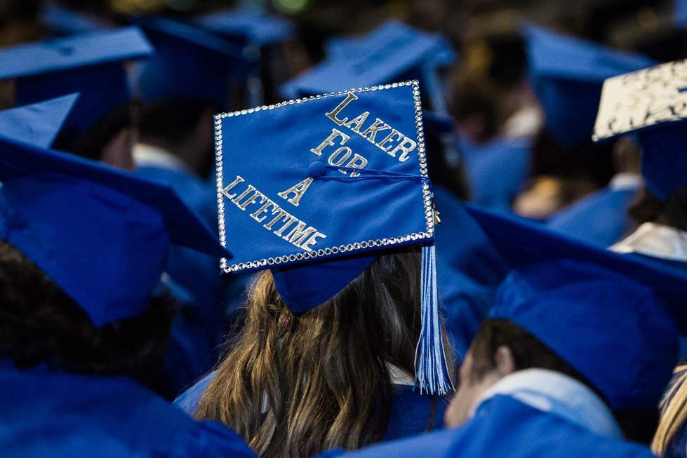 A graduation cap with the words "Laker for a Lifetime"